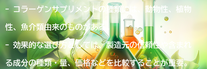 コラーゲンサプリメントの種類と選び方の要点まとめ