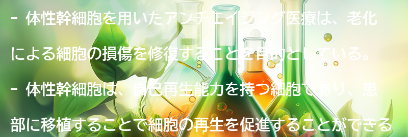 体性幹細胞を用いたアンチエイジング医療の治療法の要点まとめ