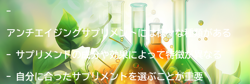 アンチエイジングサプリメントの種類と特徴の要点まとめ
